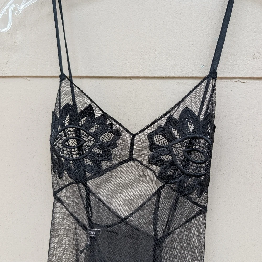 VS Sheer Mesh Sexy Chemise Lingerie With Embellishments